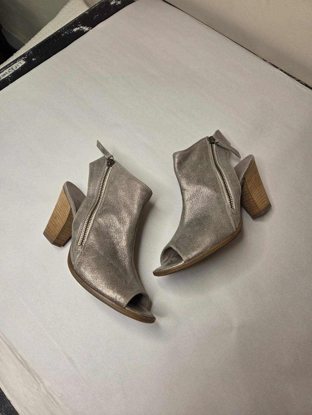 Paul Green Metallic Leather Peep Toe Booties Slingback Heels Size 6.5 US 9